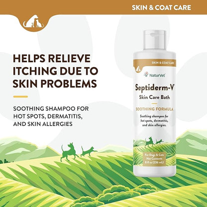 NaturVet Septiderm-V Skin Care Bath Wash for Dogs & Cats – Pet Health Supplement for Dermatitis, Dog Skin Allergies, Itching, Hot Spots – Pet Shampoo, Grooming Aid – 8 Oz.