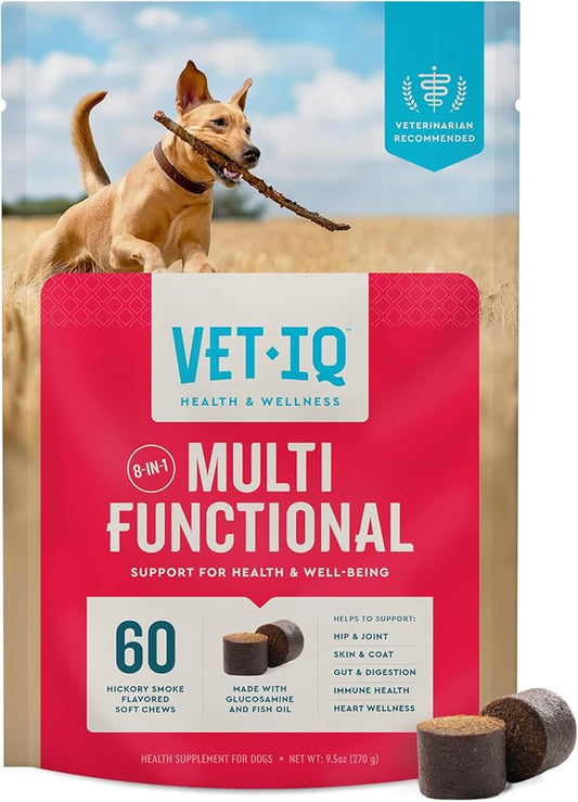 VetIQ 8-in-One Multifunctional Supplement for Dogs, Supports Hip & Joint, Urinary Tract, Immune System, Skin Health and Heart Health, Soft Chews, Made in the USA, 60 Count