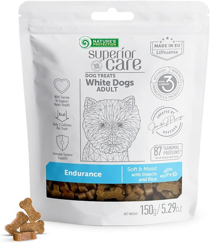 Nature's Protection Low Calorie Dog Treats - Training Treats for Small, Medium & Large Breed Adult Dogs with Light Fur (Superior Care - Insects & Rice, 5.29 oz)