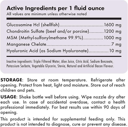 Liquid Glucosamine for Dogs Bacon Flavour Chondroitin, MSM & Hyaluronic Acid K9 Supplement Hip and Joint Formula Advanced Mobility Joint Pain Relief Senior Advanced Supplement for All Breeds 32 oz
