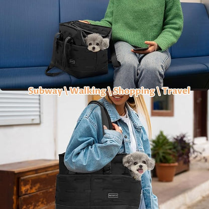 Petsfit Small Dog Purse Carrier, Portable Pet Carrier Tote Cat Carrier with Adjustable Safety Leashs, Pocket, Poop Dispenser, Waterproof TPU Bottom, Black
