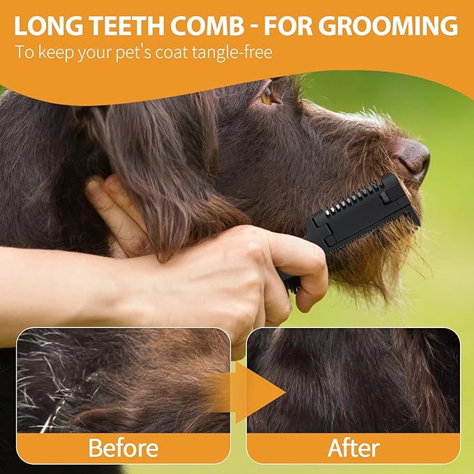2-in-1 Pet Grooming Comb for Dogs and Cats - 2 Combs with 20 Extra Blades for Trimming and Grooming