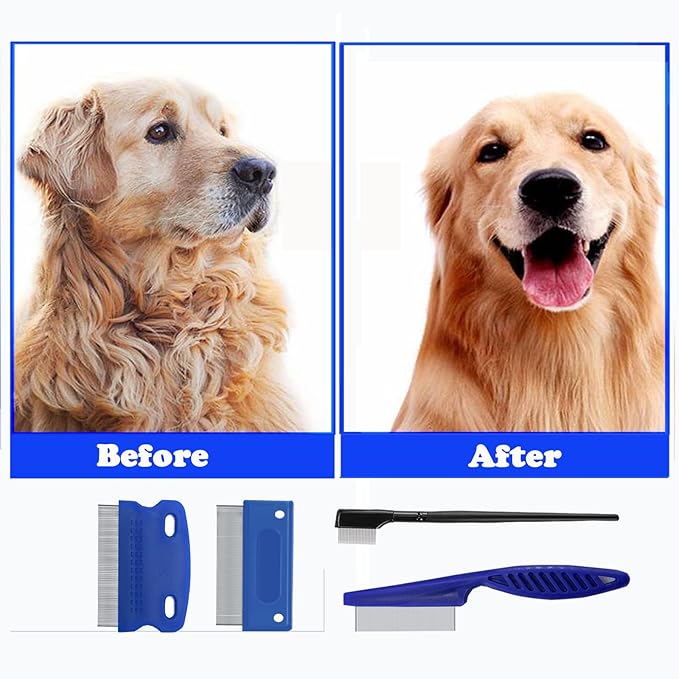 5 Pieces Grooming Combs - Tear Stain Remover for Pets, Lice and Flea Remover, Dandruff and Mucus Removal for Small Dogs and Cats