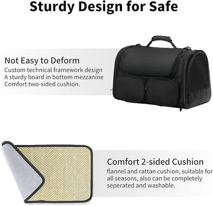 FUKUMARU Cat Carrier, 4 Mesh Windows Small Dog Carrier, 4 Storage Pockets Cat Travel Bag, Under 15 lb Airline Approved Pet Carrier, Rollable Cover for Nervous Cats, Black