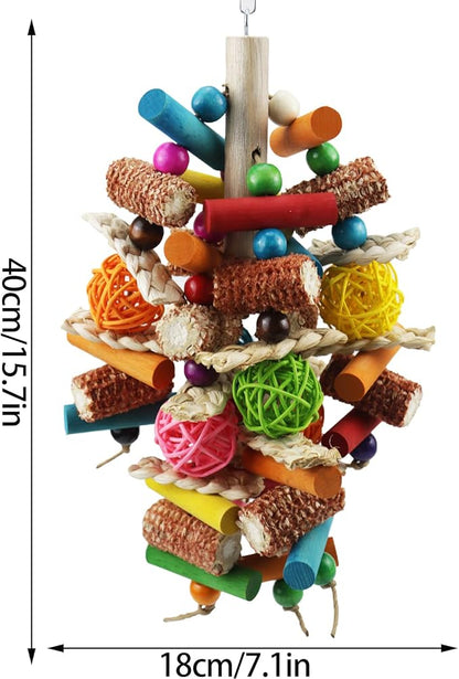Bird Toys, Parrot Toys for Large Birds, Natural Peppered Wood African Grey Parrots, Macaws, Cockatoos, Amazon Parrot chew Toys, Aviary Hanging Toys