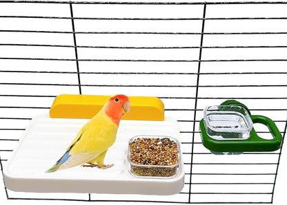 Hamiledyi Bird Perch Platform with Feeding Cup for Cage Window Perch Stand Feeder Bowl for Parakeets Conures Cockatiels Parrot Lovebird