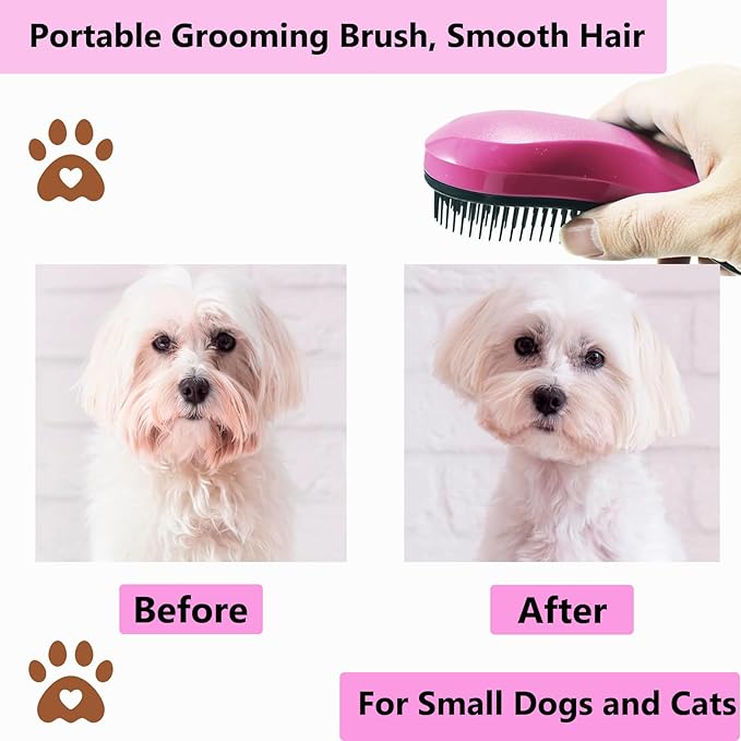 Puppy Brush, Soft Dog Brush for Grooming, Puppy Hair Remover Brush Comb, Grooming Tool for Poodles, Teddy, Yorkies, Maltese, Shih Tzu, Chihuahua, Pink