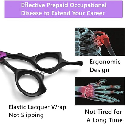 Dream Reach 7.0 inches Professional Decompressed Elastic Handle Pet Grooming Scissors Set,Straight & Chunker & 2 Curved scissors 4pcs set for Dog grooming (Purple) (Down-curved Scissor)
