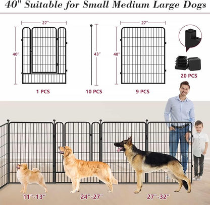 Dog Playpen 40 inch 10 Panels Indoor Dog Pen for Large/Medium/Small Dogs Heavy Duty Metal Dog Fence Outdoor for Yard, Puppy Playpen with Door Portable Pet Fence for RV Camping Yard