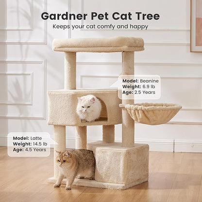Gardner Pet 41" Tall Cat Tree for Medium-Large Cats, Heavy Duty Cat Tower with 2.8in Posts & Washable Top Perches, Space-Saving Cat Furniture for Apartments, Easy to Assembly
