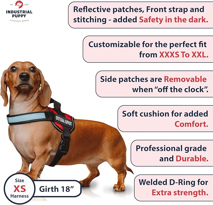 Emotional Support Dog Vest Harness with Reflective Straps, Interchangeable Patches, & Top Handle - ESA Dog Vest in 8 Sizes - Heavy Duty Emotional Support Dog Harness for Working Dogs (Red, XS)