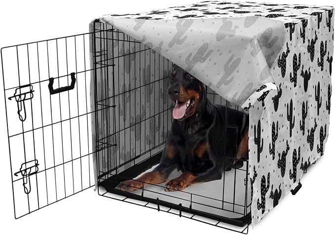 Ambesonne Cactus Dog Crate Cover, Monochrome Saguaro Succulent Botanical Continuous Pattern Plain Background, Easy to Use Pet Kennel Cover for Medium Large Dogs, 42 Inch, Charcoal Grey