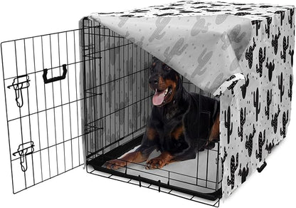Ambesonne Cactus Dog Crate Cover, Monochrome Saguaro Succulent Botanical Continuous Pattern Plain Background, Easy to Use Pet Kennel Cover for Medium Large Dogs, 42 Inch, Charcoal Grey