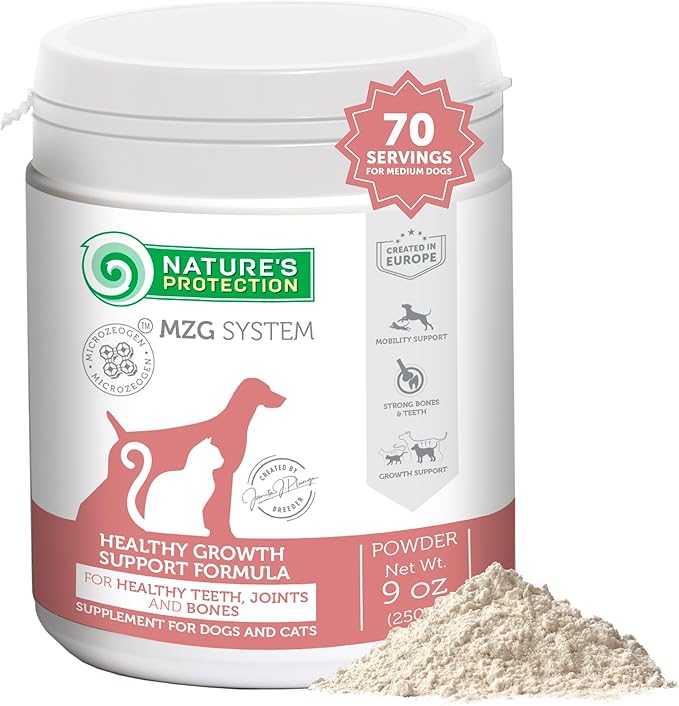 Nature's Protection Hip Joint Supplement for Dogs - Puppy Healthy Growth Mineral Supplements with Calcium for Development Support, Bone & Teeth Strength, Gut Health for Dogs & Cats of All Breeds, 9 Oz