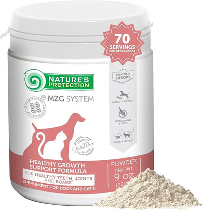 Nature's Protection Hip Joint Supplement for Dogs - Puppy Healthy Growth Mineral Supplements with Calcium for Development Support, Bone & Teeth Strength, Gut Health for Dogs & Cats of All Breeds, 9 Oz