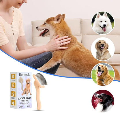 Dog Slicker Brush for Grooming Pet Hair, Beige, Long Haired Brush For Dogs (Poodles, Goldendoodles, Labradoodles), Long Pin Brush For Dematting