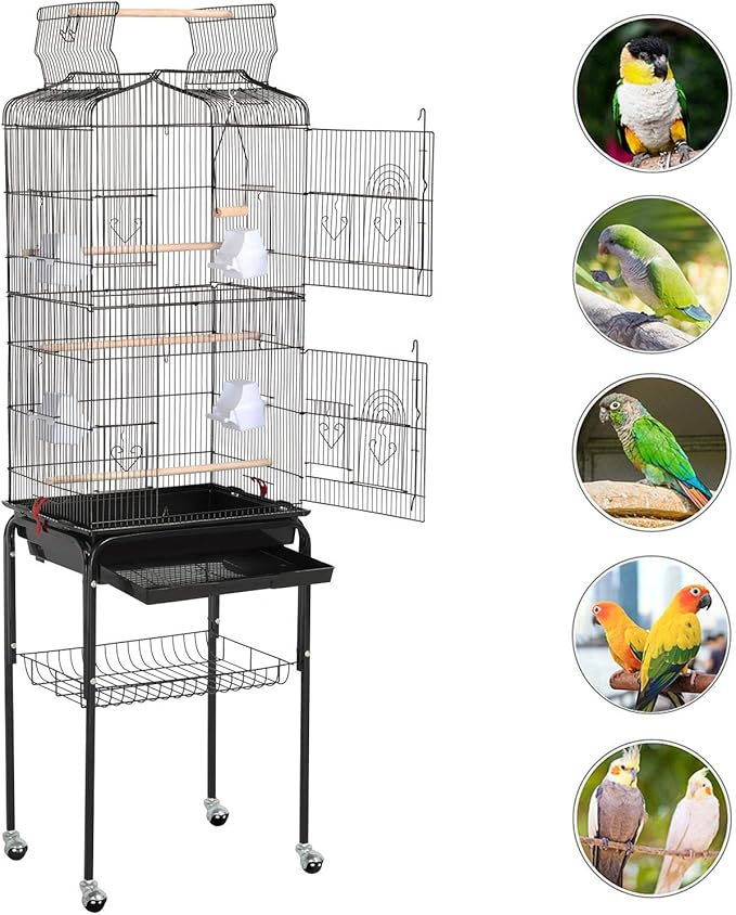 Yaheetech 64-inch Play Open Top Medium Small Bird Cage with Detachable Rolling Stand for Parrot Lovebirds Finches Canaries Parakeets Cockatiels Budgie Parrotlet Conures