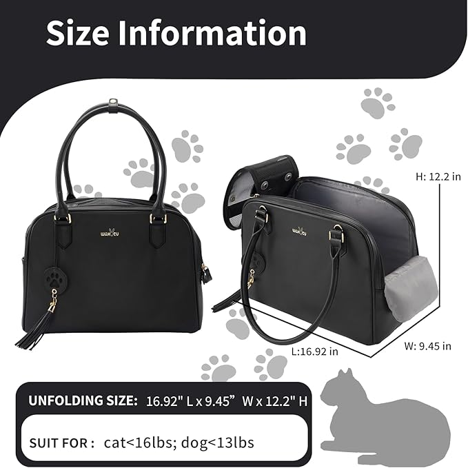 Fashion Pet Carrier Dog Cat Carrier Purse Soft-Sided Leather Handbag Pet Tote Bag for Small Dogs Puppy and Cats,M