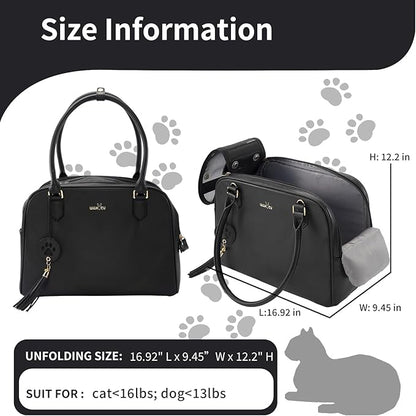 Fashion Pet Carrier Dog Cat Carrier Purse Soft-Sided Leather Handbag Pet Tote Bag for Small Dogs Puppy and Cats,M