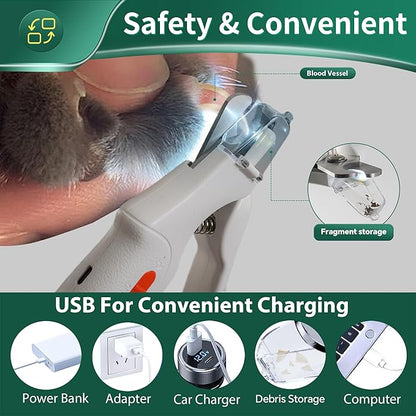 2-in-1 Cat Nail Clippers & Dog Nail Clippers Trimmers for Large Medium Small Dogs Cats Claw Trimmer Quick Sensor and Safety Guard USB Rechargeable with 2 LED Lights Dogs Nail Trimmer