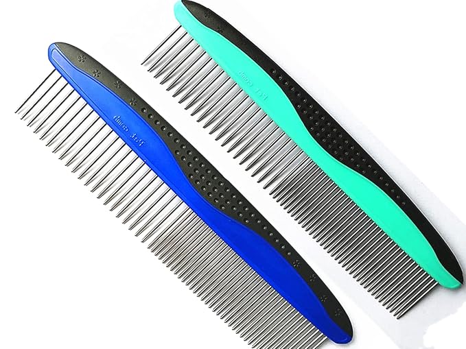 Dog Combs for Grooming,FULLINY 2 Pack Professional Dog Combs,Cat Combs,Pet Combs,Keep Your Pet Clean and Healthy