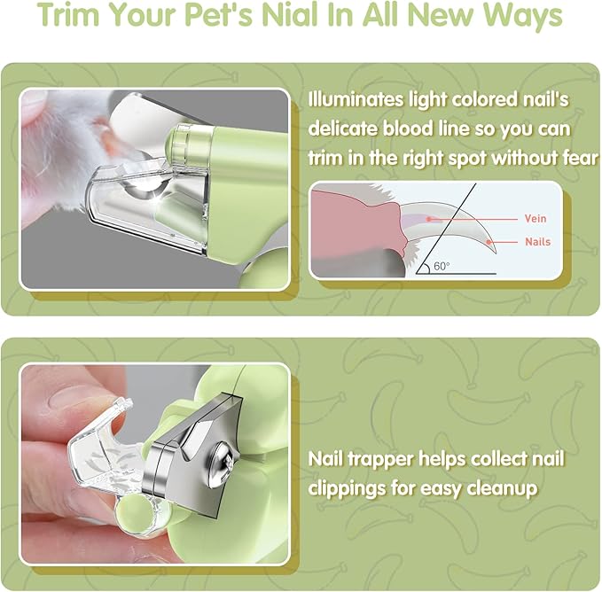 Dog Nail Clippers with LED Light & Nail File  Professional at-Home Pet Grooming Kit, Razor-Sharp Claw Trimmer & Built-in File for Safe, Stress-Free Trimming on Dogs Cats. Green