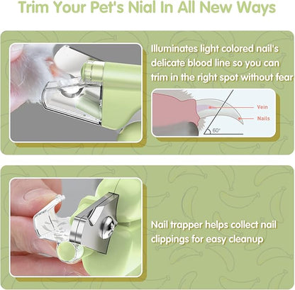 Dog Nail Clippers with LED Light & Nail File  Professional at-Home Pet Grooming Kit, Razor-Sharp Claw Trimmer & Built-in File for Safe, Stress-Free Trimming on Dogs Cats. Green