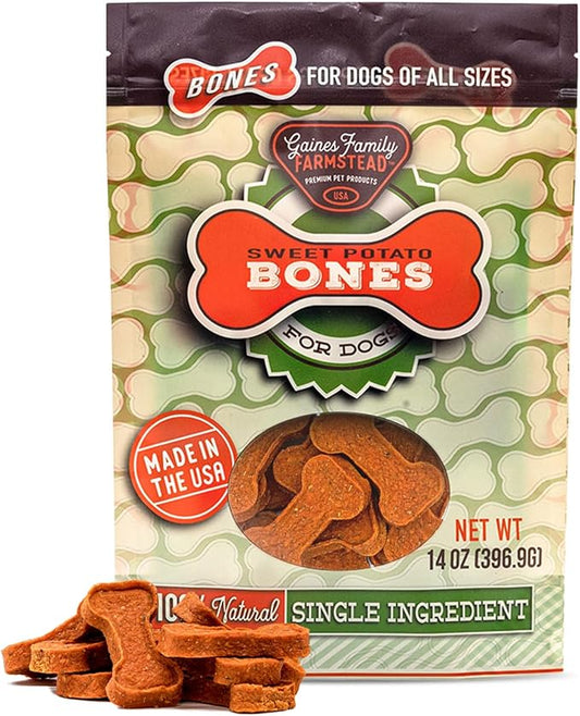Gaines Family Farmstead Sweet Potato Dog Bones, All-Natural, Grain Free, Dog Treats for All Ages & Breeds, Made in The USA, 14 Ounce Bag