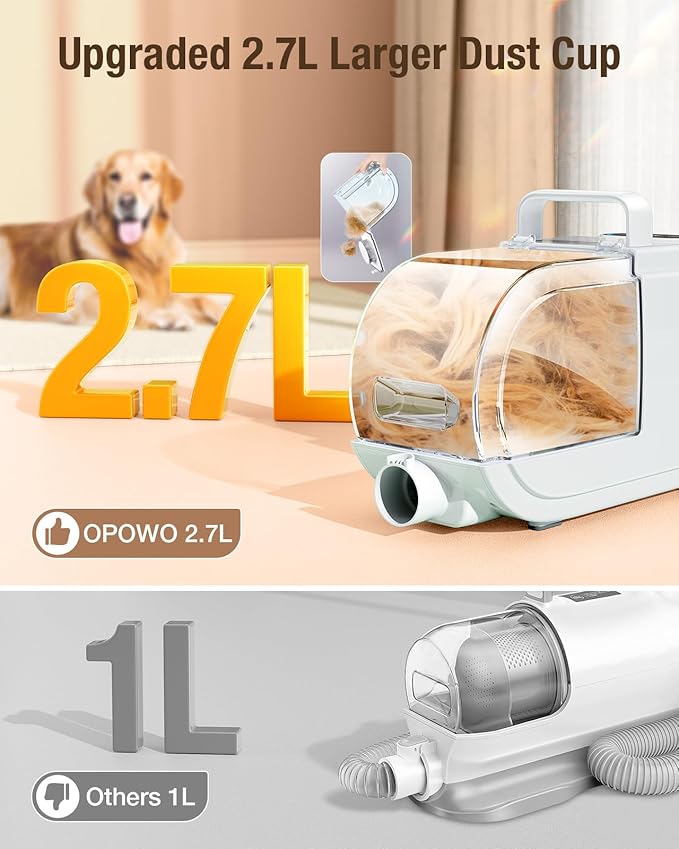 Dog Grooming Vacuum, 2.7L Dog Hair Vacuum with Clipper Nail Grinder Paw Trimmer, 3 Suction Modes, Low Noise Groomer with 7 Pet Grooming Tools, Pet Grooming Vacuum for Dogs Cats