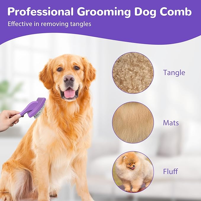Slicker Brush for Goldendoodles, Dog Brush for Poodles, Slicker Brush for Dogs with Little Round Rubber Tips, Golden Doodle Must Haves, Long Pin Dematting Comb for Long Haired Dogs (purple)