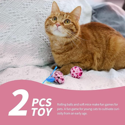 PAWISE Small Cat Litter Box, Kitten Litter Box Starter Kit, Low Entry Baby Kitten Training Litter Box with Scoop, Bowls,Cat Mouse Toy and Cat Ball Toy,First Catty Owner Essentials(Pink)