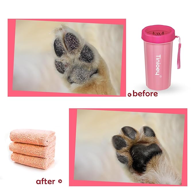 Dog Paw Cleaner for Large Dogs (with 3 Towels & Dog Bath Brush), Dog Paw Washer, Muddy Paw Cleaner, Pet Foot Cleaner (Large, Red), Dog Paw Protector Kit