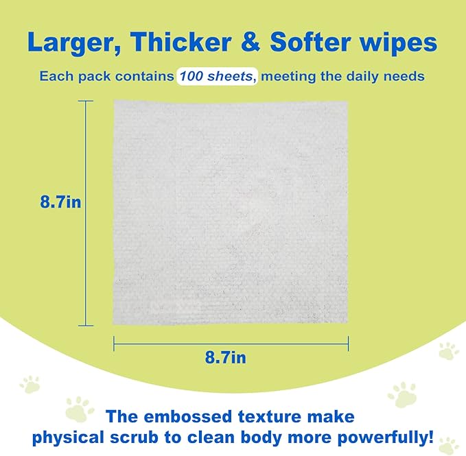 DR.EASY All Purpose Pet Grooming Wipes 100Ct Plant Based Ingredients for Paws,Body,Nose &Bum Cleaning,Remove Dirt,Dander & Excess Hair with Soft and Thick Wipes,No Fragrance