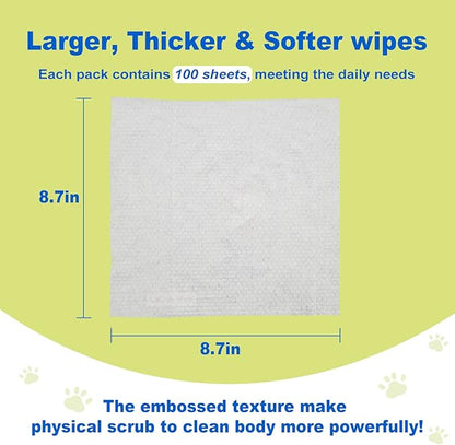 DR.EASY All Purpose Pet Grooming Wipes 100Ct Plant Based Ingredients for Paws,Body,Nose &Bum Cleaning,Remove Dirt,Dander & Excess Hair with Soft and Thick Wipes,No Fragrance