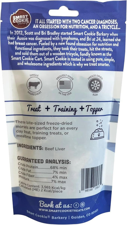 Smart Cookie Freeze Dried Beef Liver Bites - Single Ingredient Freeze Dried Beef Liver Dog Treats for Low Calorie Training Treats for Dogs or Dog Food Topper - Made in USA - 2oz Bag, 3 Pack