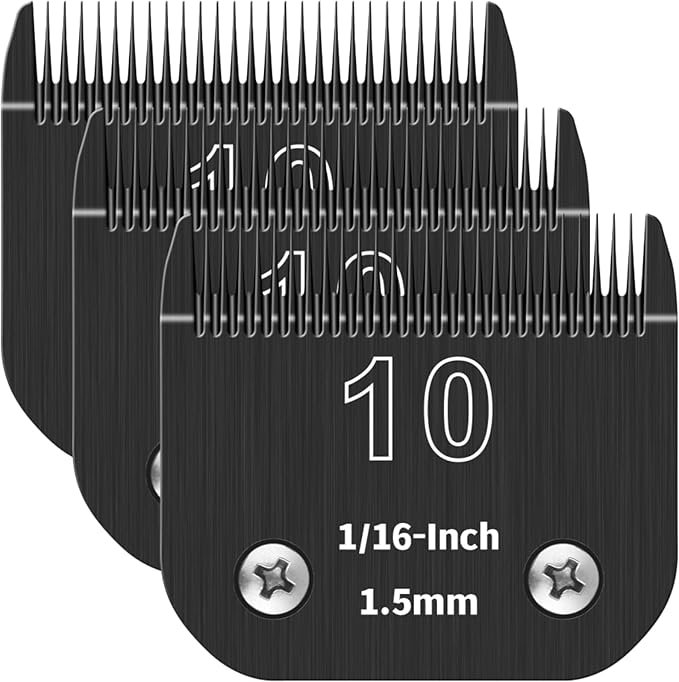 10# Detachable Pet Dog Grooming Blades, Compatible with Ainds, Oster A5, Wahl KM-10 and Other Series Clippers, Size: 10# Blade 1/16-Inch 1.5mm Cut Length. Black-3Pcs.