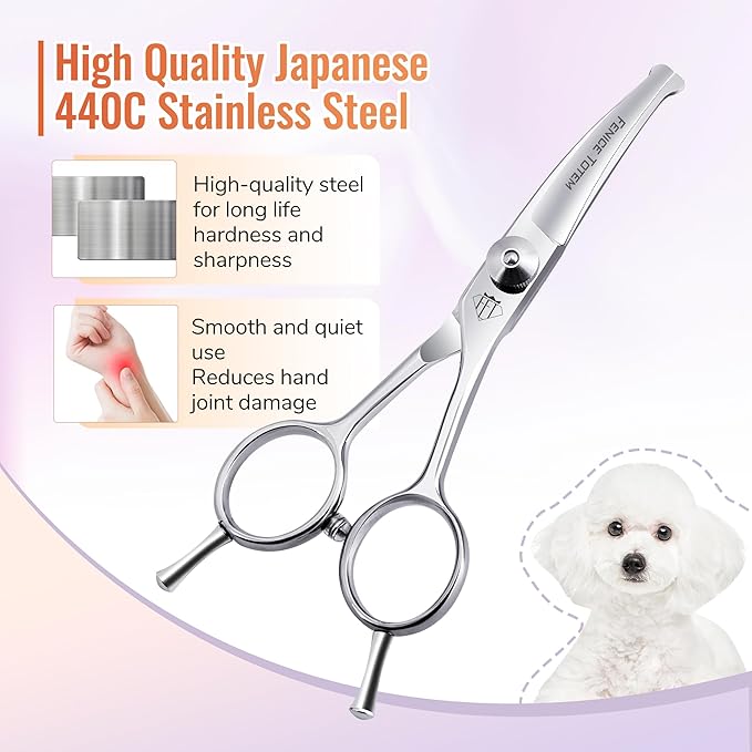 Dog Grooming Scissors: 4.75" Pet Curved Shears Made Of Advanced Stainless Steel Alloy for Trimming Dogs Cats and Other Pets Face and Paws