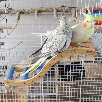 Bird Ladder Bridge, Wooden Pet Parrot Hamster Climbing Ladder Toys, Pet Bird Cage Accessories, Wood Climbing Ladder Perch for Bird Parrot Hamster Squirrel Sugar Gliders Parakeets Cockatiels(S Shape)