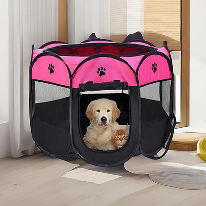 Mile High Life | Foldable Dog Playpen | Portable Dog Crate w Removable Shade Cover | Dog Kennel Indoor/Outdoor w Carry Case | Pen Tent for Dog/Cat/Rabbit(Hot Pink, Medium (36"x36"x23"))
