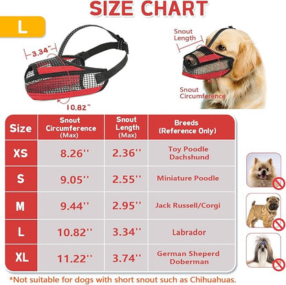 Dog Muzzle for Large Medium Small Dogs, Soft Mesh Muzzle for Dogs with Reflective Adjustable Strap, Prevent Biting Chewing and Licking, Dog Nose Open Design for Reduction Friction (Red, L)