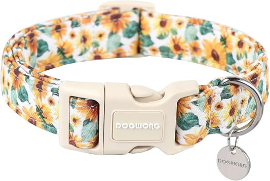 DOGWONG Female Cotton Dog Collar, Sunflower Spring Pet Dog Collars Cute Summer Puppy Necklace for Small Medium Large Dogs
