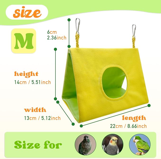 Bird Nest House Summer Bird Bed for Cage Hanging Hammock Shed Hut Parrot Hideaway for Budgies Lovebirds Cockatiels Conures Quakers African Grey Amazon Parrots, Small to Large Birds (M)
