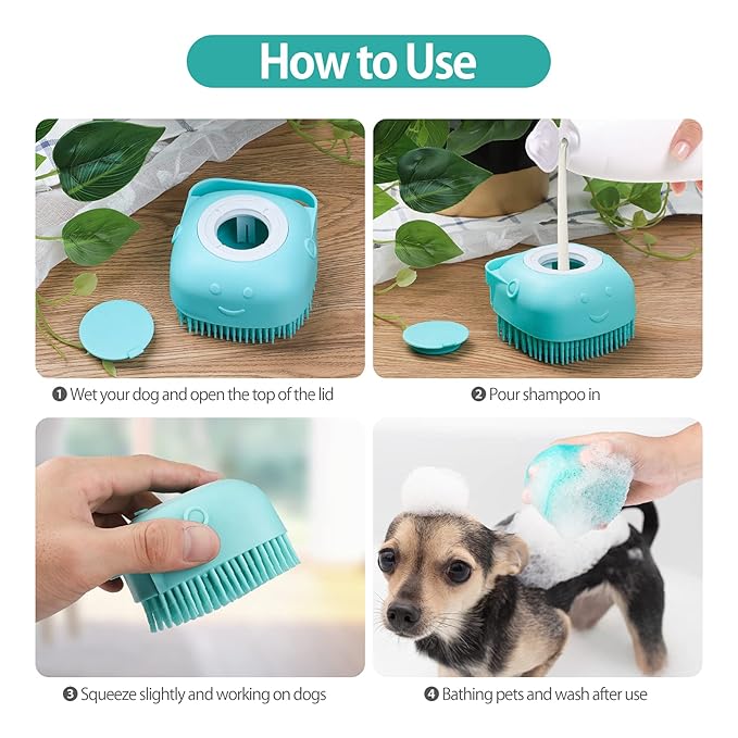2Pack Dog Bath Brush, Soft Silicone Pet Shampoo Massage Dispenser Grooming Shower Brush for Short Long Haired Dogs and Cats Washing, ISWAYSTORE