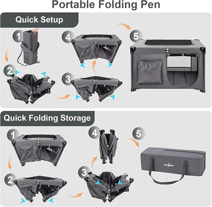 Dog Playpen, Portable Collapsible Puppy Playpen for Medium Dogs, Cats, Oxford Fabric Cat Pen, Dog Play Pen Indoors with Carrying Bag, Pet cage for Travel Camping, Outdoor