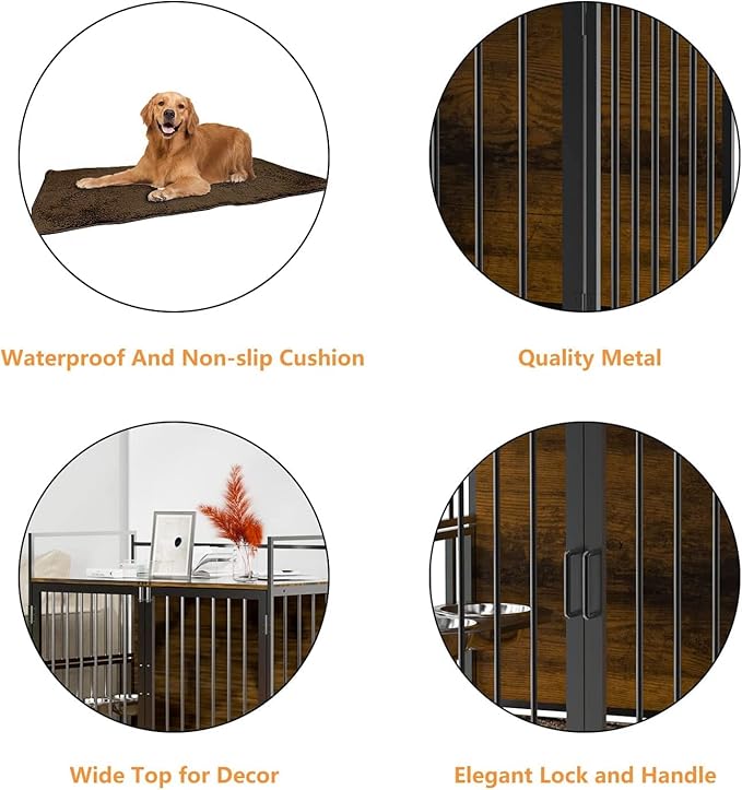 LOVMOR Dog Crate Furniture-Style Cages for Dogs Indoor Heavy Duty Super Sturdy Dog Kennels with 2 Stainless Steel Bowls and Dog Pad (41Inch = Int.dims: 39.7" W x 22.4" D x 25.1" H)