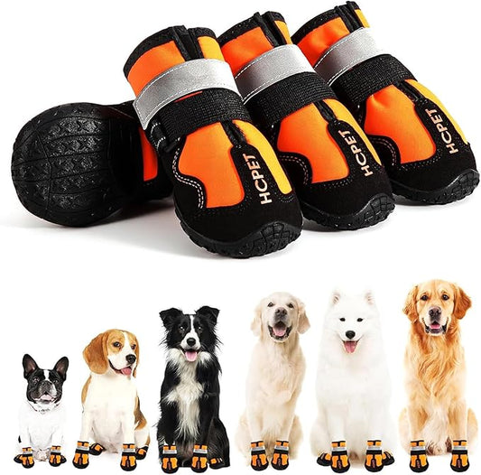 Hcpet Dog Shoes, Dog Boots for Small Dogs, Waterproof Medium Dog Booties Paw Protector for Summer Hot Pavement, Winter Snowy Day, Outdoor Walking, Indoor Hardfloors Anti Slip Sole Orange Size 2