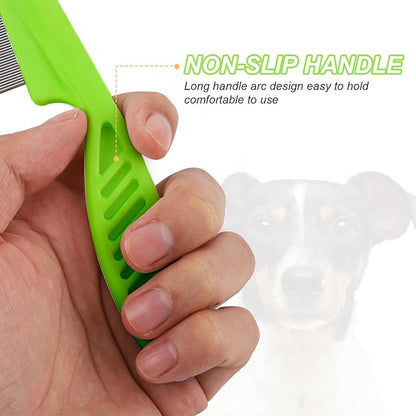 2 in 1 Multifunctional Pet Grooming Comb - Flea and Tear Stain Removal for Dogs and Cats, Dehairing for Face and Paws (Green)