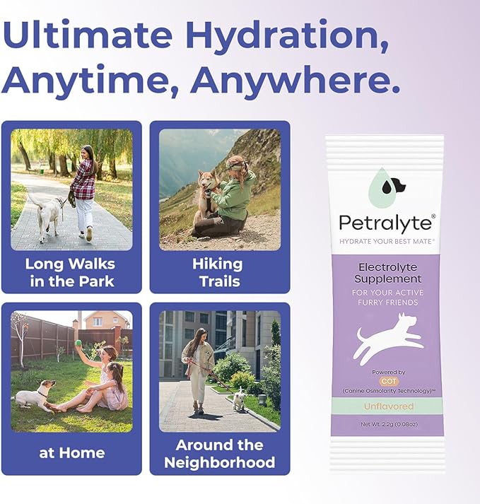 Dog Electrolytes and Joint Supplement | Hydration Support for Dogs w/Glucosamine, Chondroitin & More | Electrolytes for Dogs with Prebiotics | Unflavored | 32 Packets