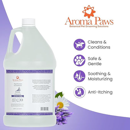 Dog Shampoo and Conditioner - Aromatic Tearless Shampoo for Cleansing, Grooming, and Conditioning - Moisturizing Shampoo for Dogs and Puppies - Lavender Chamomile, 1 Gallon