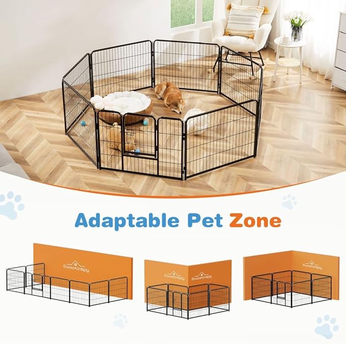 Dog Playpen, 8 Panel 32 Height Puppy Fence Exercise Pen for Yard Gate, Indoor Outdoor Heavy Duty Anti-Rust Metal Playpens with Doors Portable for RV Camping - Small/Medium/Large Pets